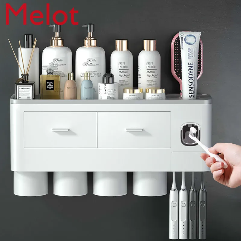 Toothbrush Rack Free Punch Tooth Glass Suit Bathroom Tooth-Cleaners Wall-Mounted Toothbrush Holder Toothpaste Dispenser