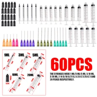 60pcsset 1351020ml syringes punp with blunt tip syringes needles caps industrial use for refilling and measuring e liquid