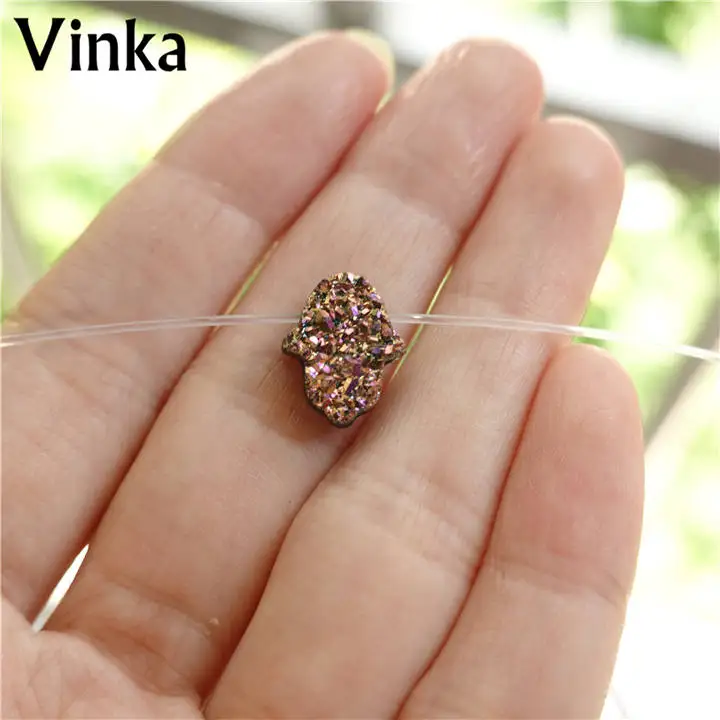 Pink Amethyst Новое поступление, модная прозрачная Рыбная цепь, синтетическое ожерелье друзы Хамса, drusy fatima, ручная работа, колье, ожерелье для женщин и девушек - Окраска металла: Pink Amethyst