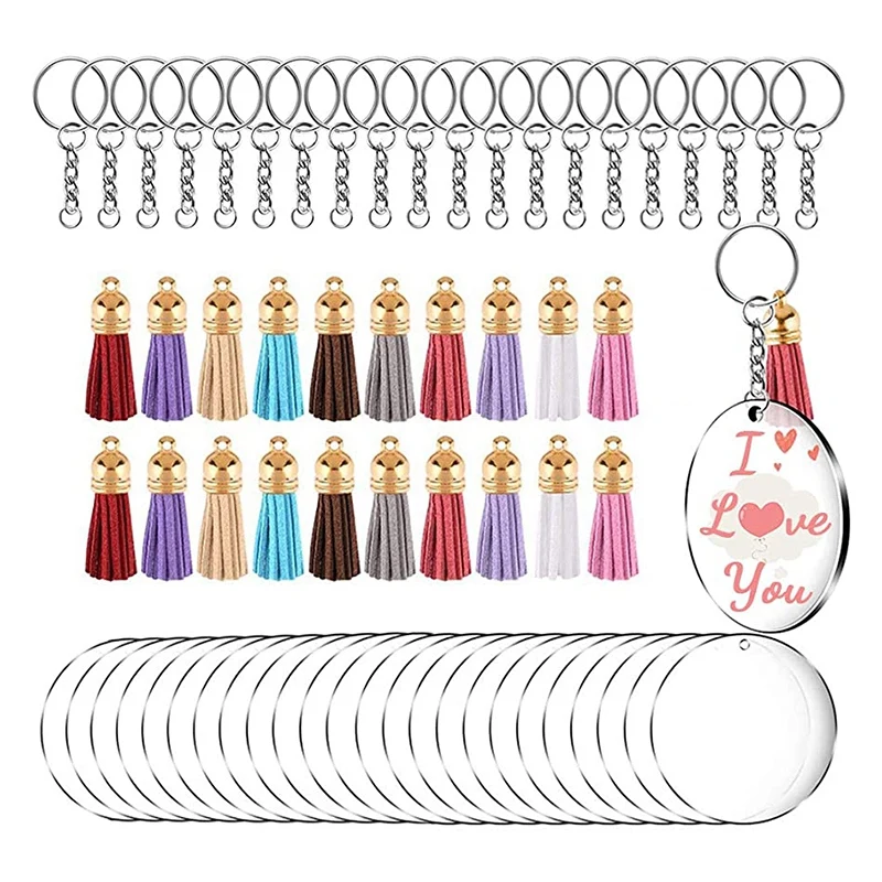 

Kili 180Pcs Acrylic KeyChain Making Kit with Tassel, 60 Sets Acrylic Transparent Circle Discs and Keychain Rings