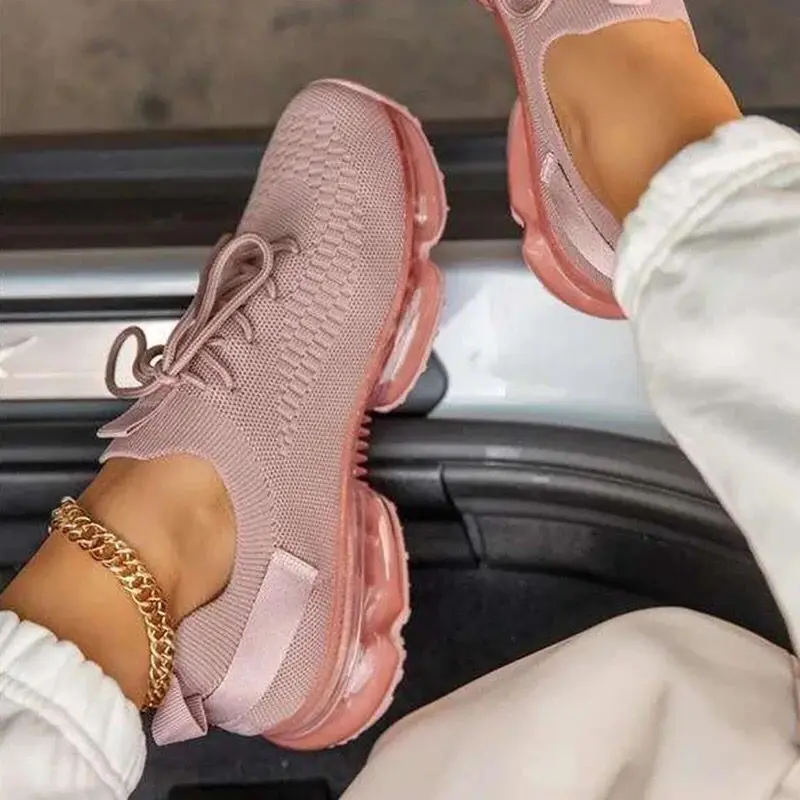 

2020 New Mesh Air-Cushion Flat Anti-Slip Women Sneakers Mesh Shoes Flats Breathsble Walking Casual Breathable Running Sport Shoe