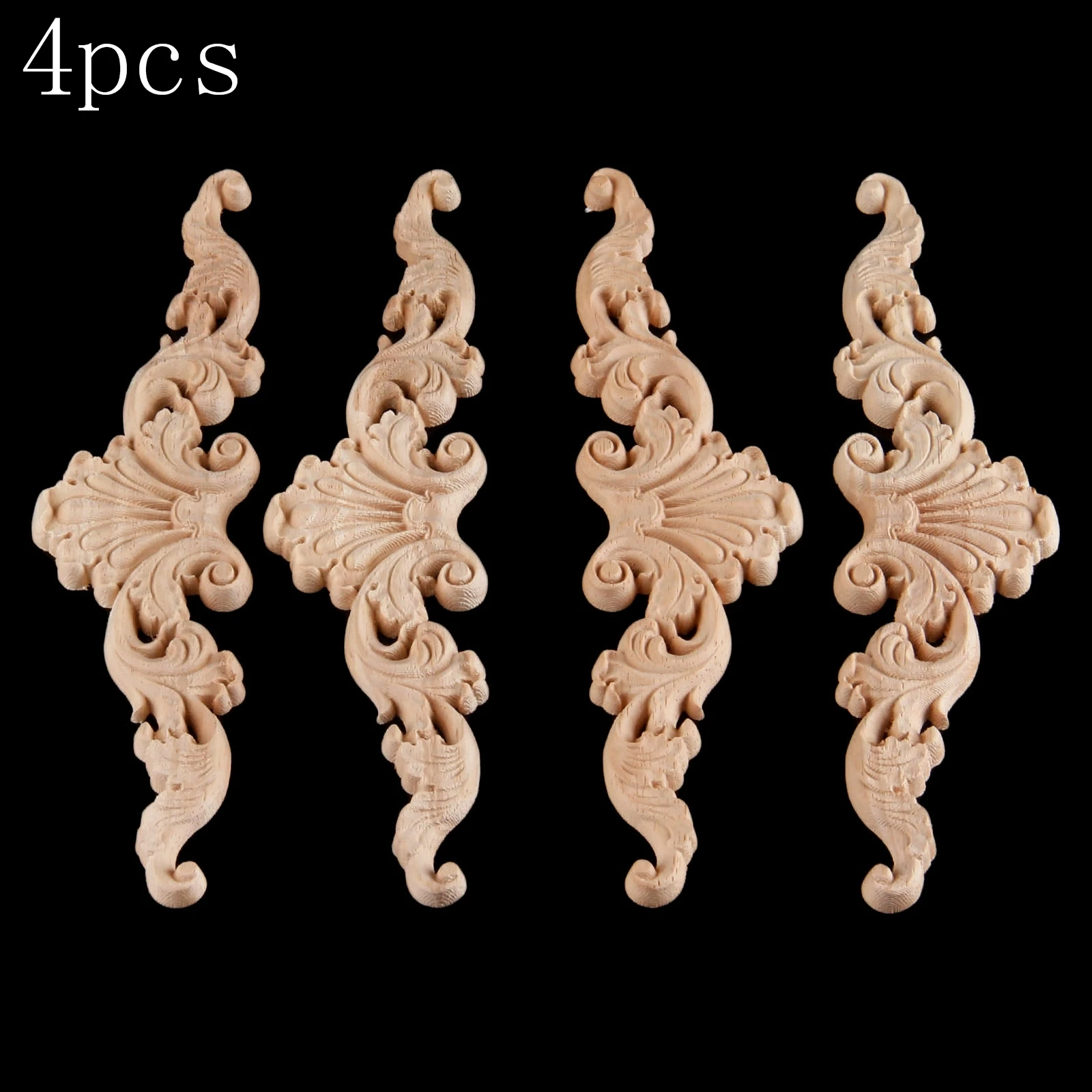 

4pcs/kit European Style Woodcarving Decal Corner Stripe Furniture Decoration Sculptures Window Door Onlay 20*5cm 3D Flower Wave