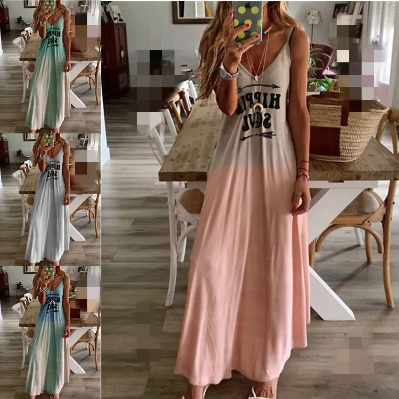 Хит продаж летняя женская одежда длинное платье без рукавов повседневное