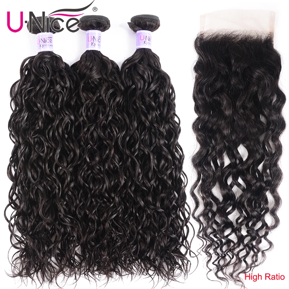 UNice Hair Kysiss Series Malaysian Water Wave Virgin Human Hair Extension 8-26inch 3 PCS Bundles with Closure Free Part