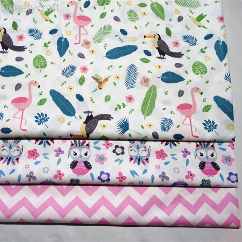 

160cm x 10M 100% Cotton Fabric Telas Tissu Cartoon Animal Flamingo Owl Ankara Fabric Pillow Quilts DIY Patchwork Baby Kids