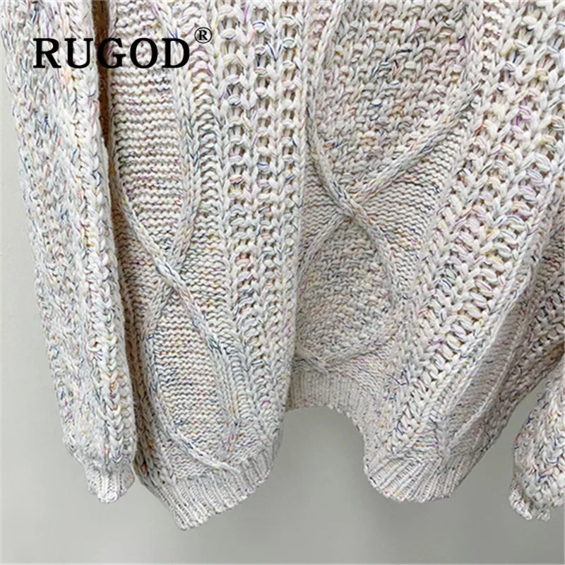 Женский вязаный свитер RUGOD однотонный теплый пуловер с круглым вырезом и узором в