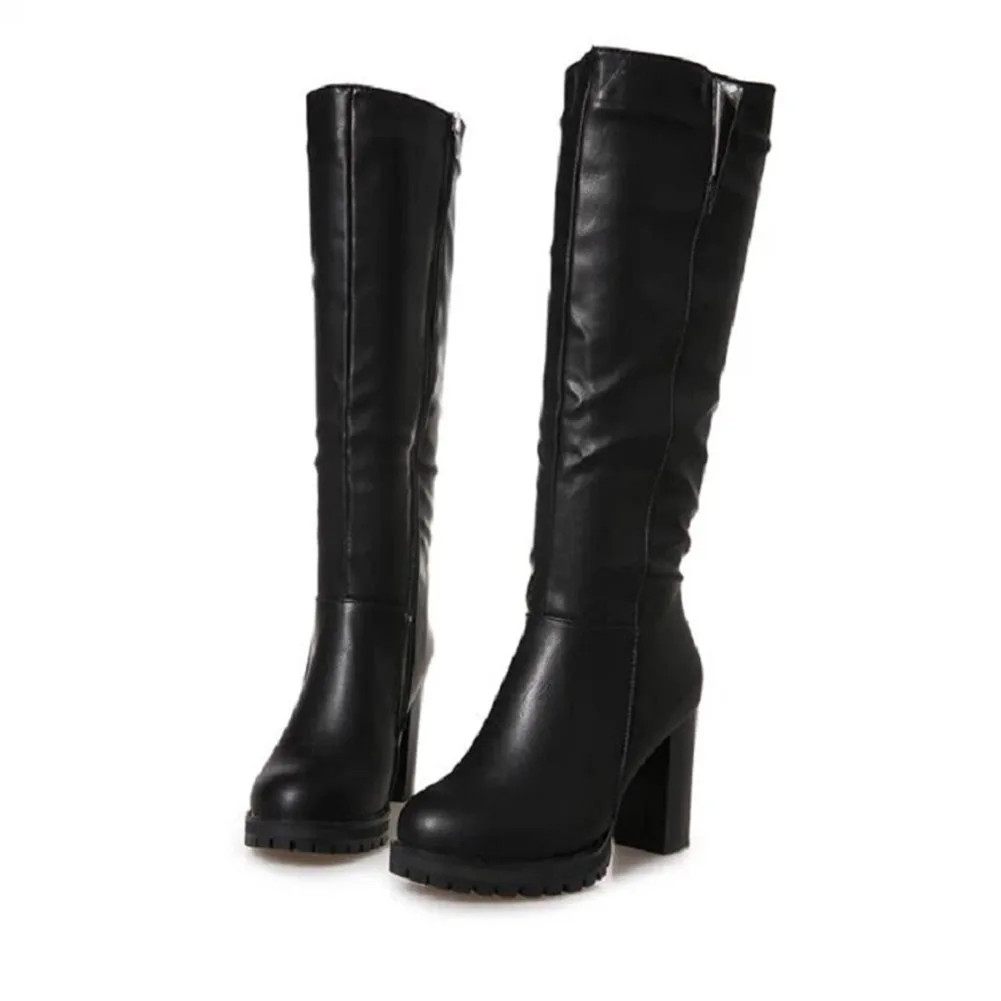 

Drop Shipping Hot Sale Leisure Fashion Round Toe mid-calf Boots Zipper Big Size 40 Thick High Heels Short Plush Warm Women Boots