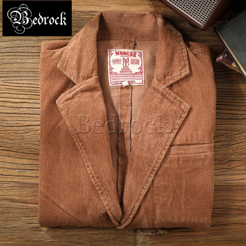 

Bedrock 19th century Hauler Jacket vintage porter corduroy casual suit brown Ami khaki fit retro corduroy jacket for men 3012