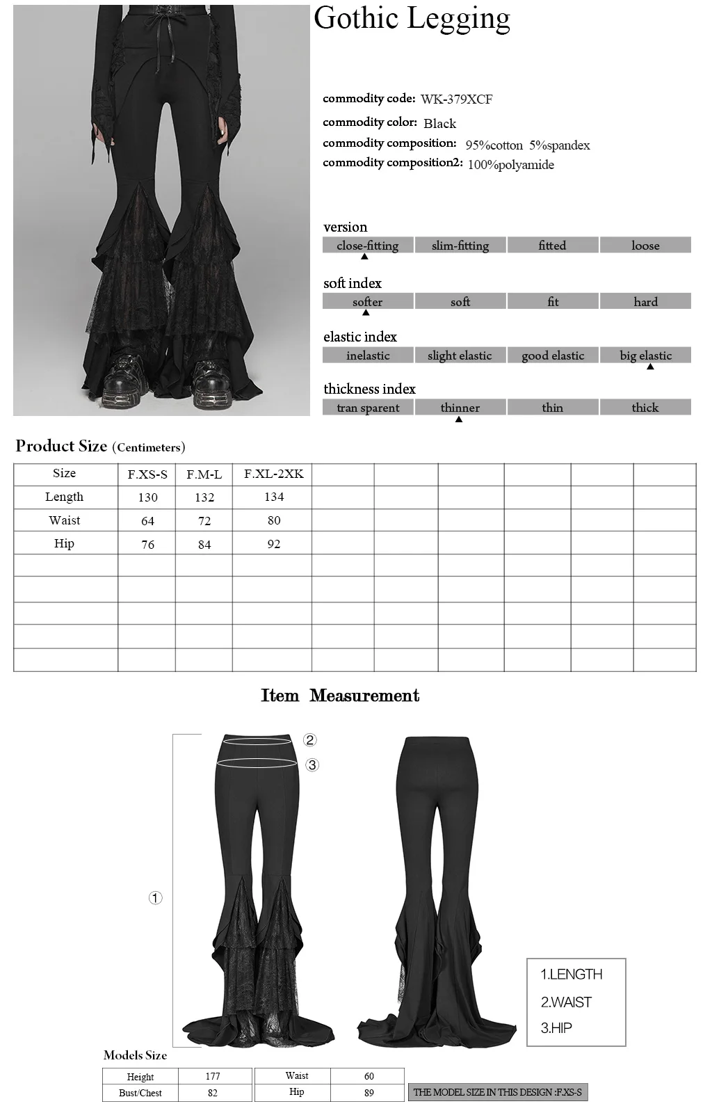 

PUNK EAVE Women's Gothic Big Pendulum Trousers Elastic Knit Lace Stage Performance Retro Long Flare Pants