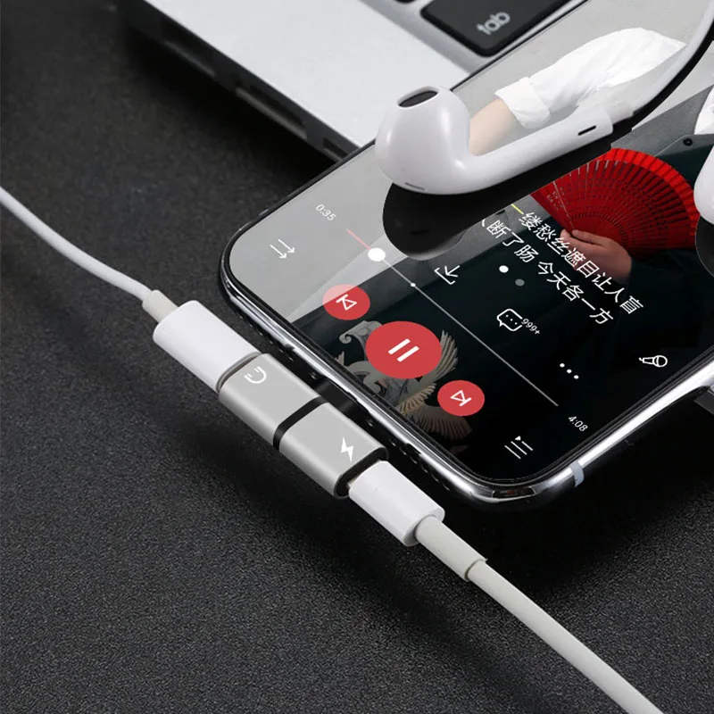 

Mobile Phone Adapter for Iphone 7 8 X XS MAX XR Ipad Dual Lighting AUX Splitter Earphone Audio Fast Charge Listening Adapte