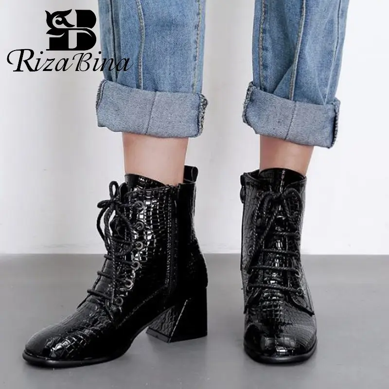 RIZABINA/женские ботильоны с круглым носком на каблуке копытце Зимние Модные Офисные