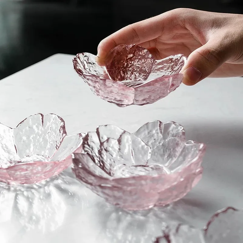 

Dishes and plates sets Cherry sauce dish glass small plate Japanese-style hammer head pattern blossom sauce vinegar dish Dishes