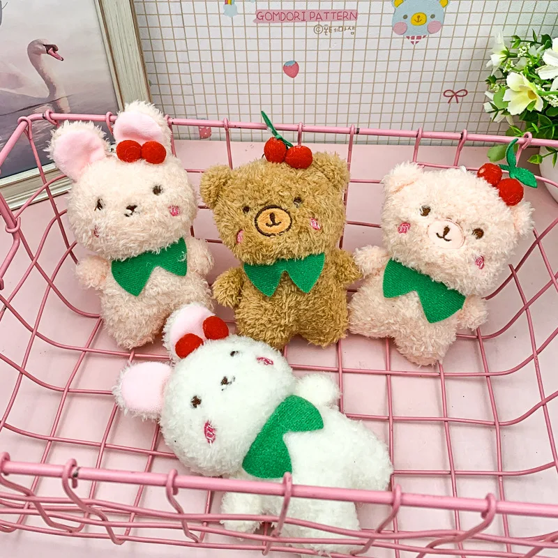 

Red Plush Cherry Bear Cute Student Bunny Schoolbag Pendant Personalized Car Keychain Pendant Catching Machine Doll