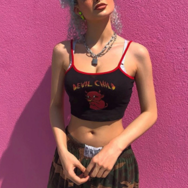 2020 Camis женский модный трендовый кроп топ с принтом дьявола на Хэллоуин