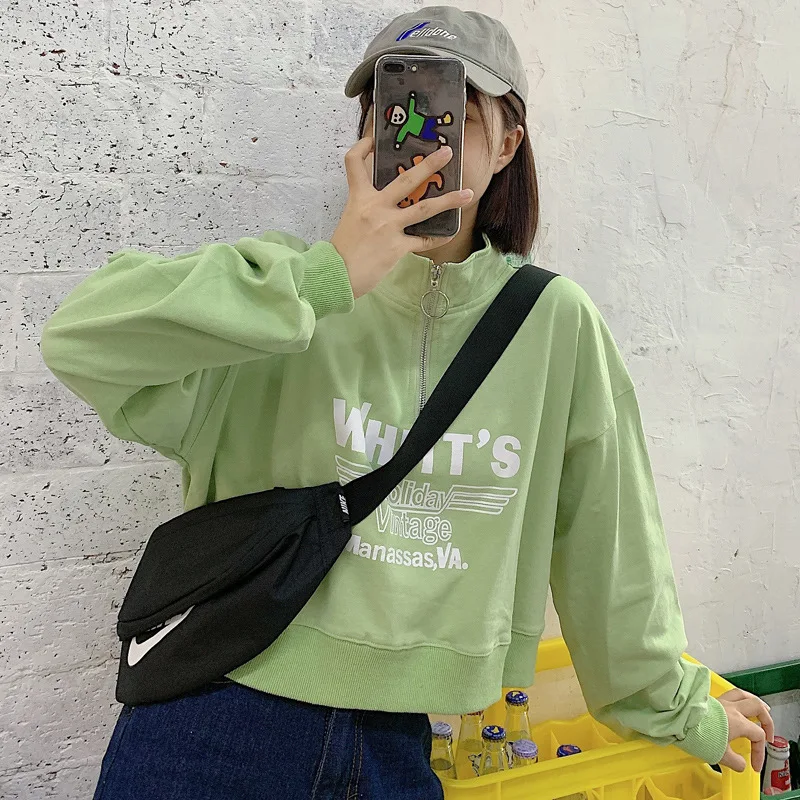 

Ladies Casual Streetwear Sweatshirt Hoodie Crop Top Pullover Pullover Solid Color Stitching Short Loose Sweatshirt Letter Top