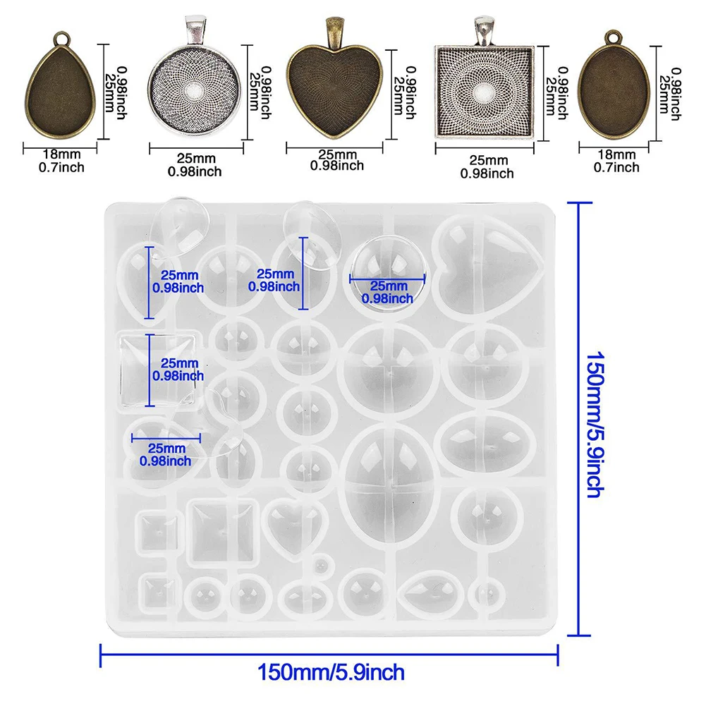 

31pcs/set Silicone Making 5 Styles Jewelry Casting Mold DIY Crafting Kits Resin Gift Teardrop Heart Square Oval Pendant Trays
