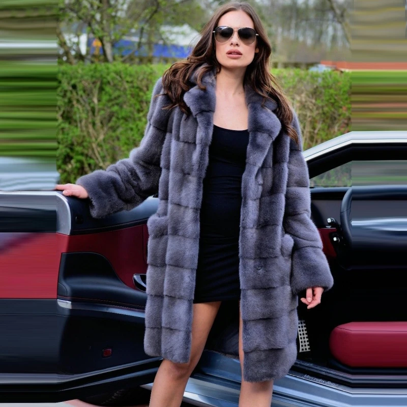 BFFUR 2022 Women Real Mink Fur Coat Natural Full Pelt Genuine Mink Fur Coats Lapel Collar Winter Warm Fur Jacket Women Luxury