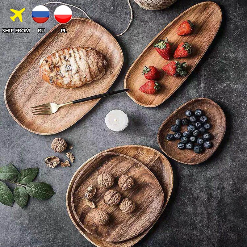 Твердая древесина круглый ужин тарелки для закусок фрукты тарелка сухих фруктов