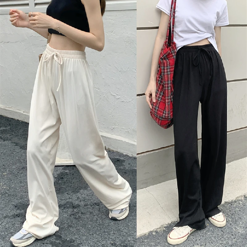 

Модные однотонные брюки в стиле ретро Y2k с широкими штанинами, женские летние свободные тонкие прямые длинные брюки с высокой талией, Повсед...