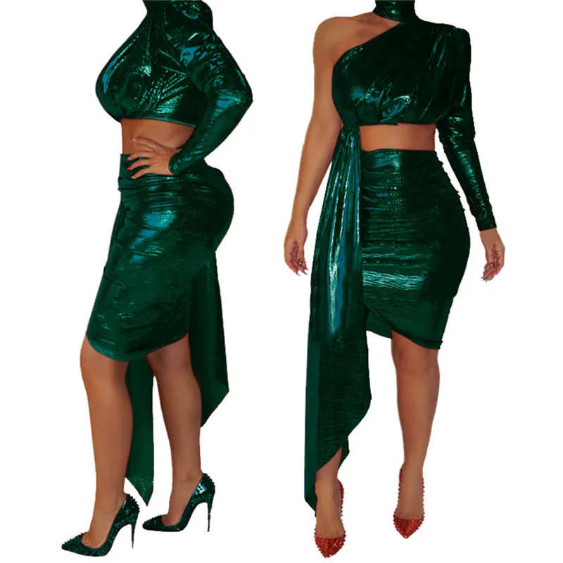 Sexy Celebrity Metallic Glitter Party Dresses Women One Shoulder Turtleneck Long Sleeve Bodycon Dress Elegant Draped Club | Женская
