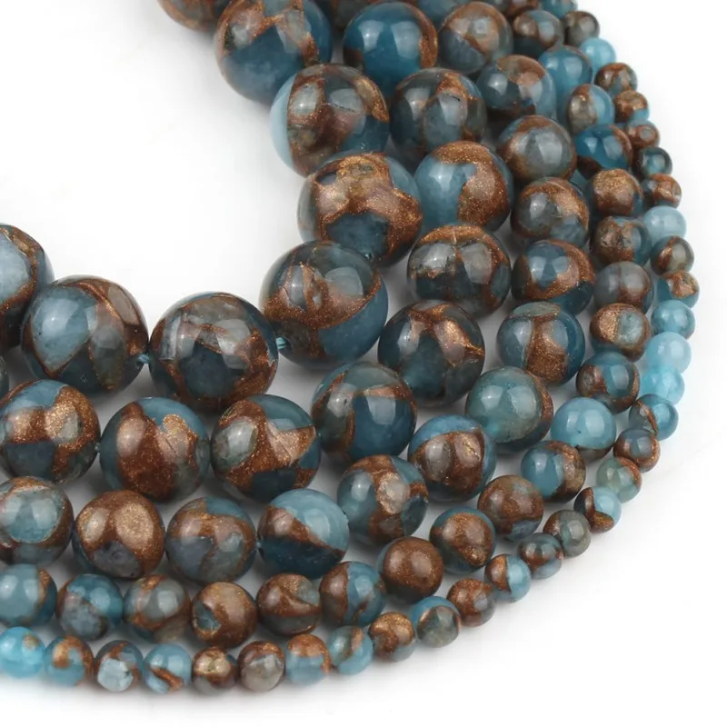 Бусины из натурального камня голубого цвета перегородчатого гладкие круглые
