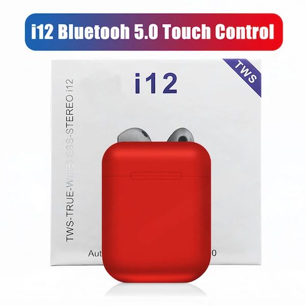 TWS Red I12 TWS, оригинальные беспроводные Bluetooth наушники, беспроводные, авто сопряжение, спортивные наушники с наушниками, аксессуары для i7s i10 TWS - Цвет: TWS Red