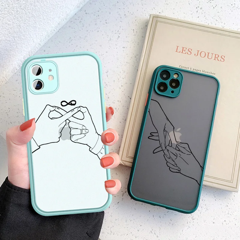 

Lover Hand Line Simple Phone Cover For iPhone 12 Mini 11 Pro Max X XS XR Max 6s 7 8 plus SE 2020 Hard Shockproof Case Fundas