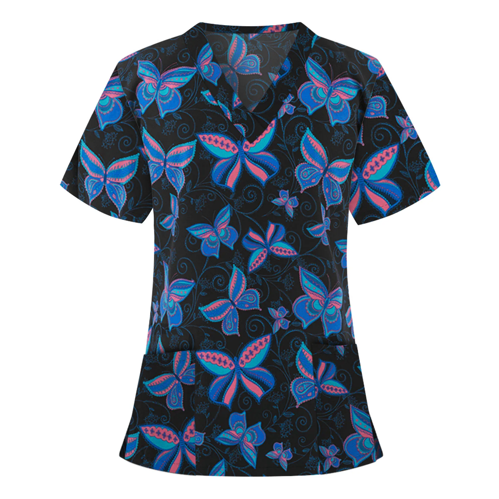 

Футболки для женщин, с цветочным принтом, с бабочками с V-образным вырезом и короткими рукавами, топы рабочая одежда Повседневная Блузка жен...