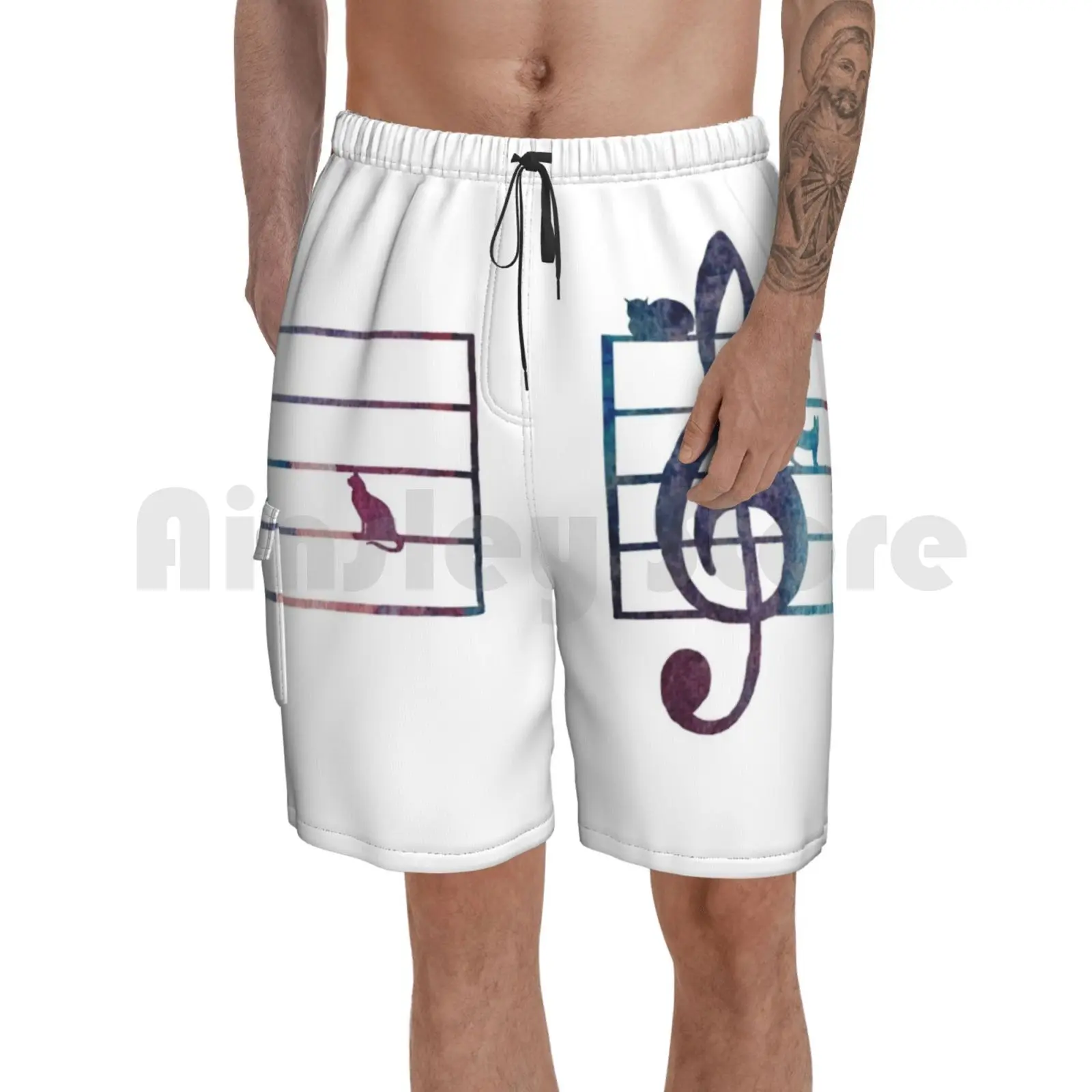 

Пляжные шорты с рисунком кошек, кошек, водного цвета, музыкальный цвет, яркий Кот, любимый кот, кот