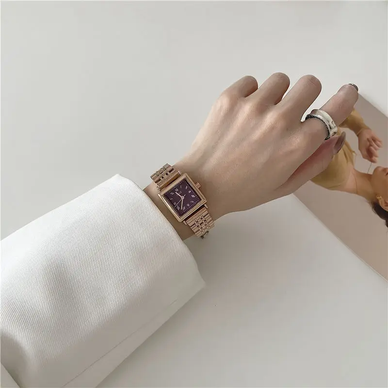 7Rings Trendy Vintage Style Casual Minimal Watch For Woman Stainless Steel Square Quartz Luxury Fashion Wristwatch For Female enlarge