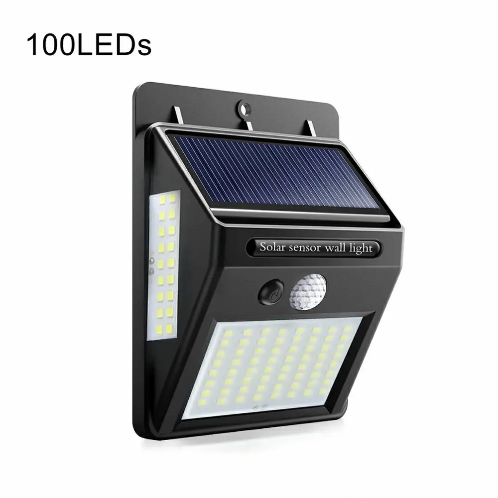 100LEDs Датчик движения светодиодный уличный светильник Настенный светильник Ночной Датчик Солнечная лампа Аварийное ночное освещение для сада снаружи IP65 Водонепроницаемый светодиодный светильник - Испускаемый цвет: 100LEDs