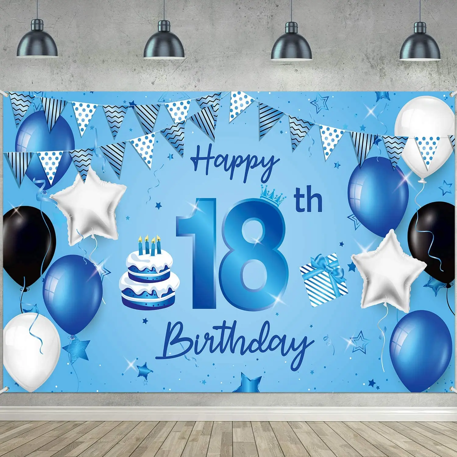 

Photography Backdrop Happy 18th Birthday Banner Blue Sign Poster Banner for Anniversary Party Decorations Background