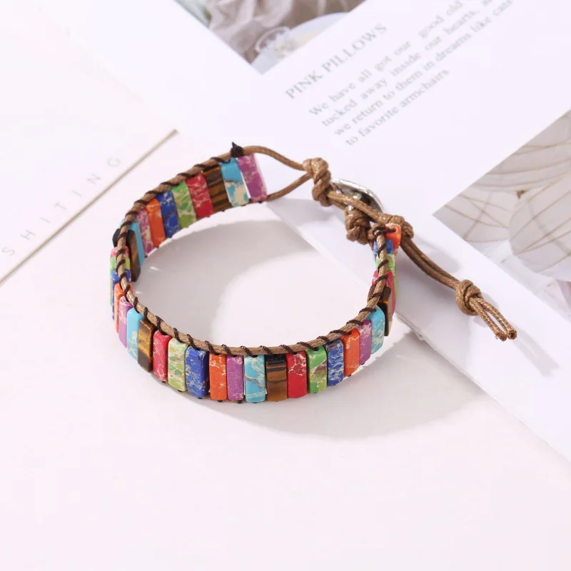 Цветной этнический плетеный браслет из натурального камня для женщин женский