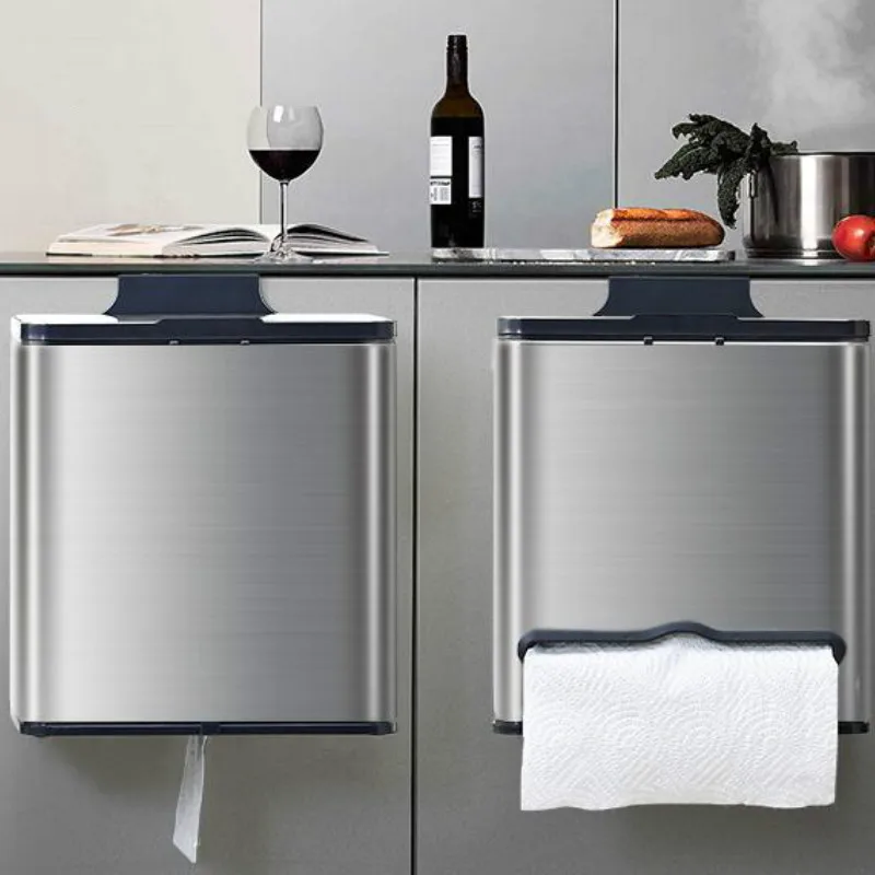 

Kitchen hanging trash can household cabinet door multi-function hanging wall with stainless steel storage bucket MJ1019