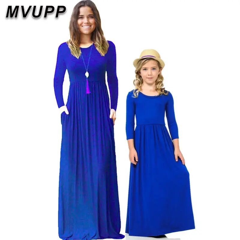 MVUPP/платья для мамы и дочки; Одинаковая одежда для семьи; одежда для мамы и меня; зимнее платье с длинными рукавами для мамы и дочки