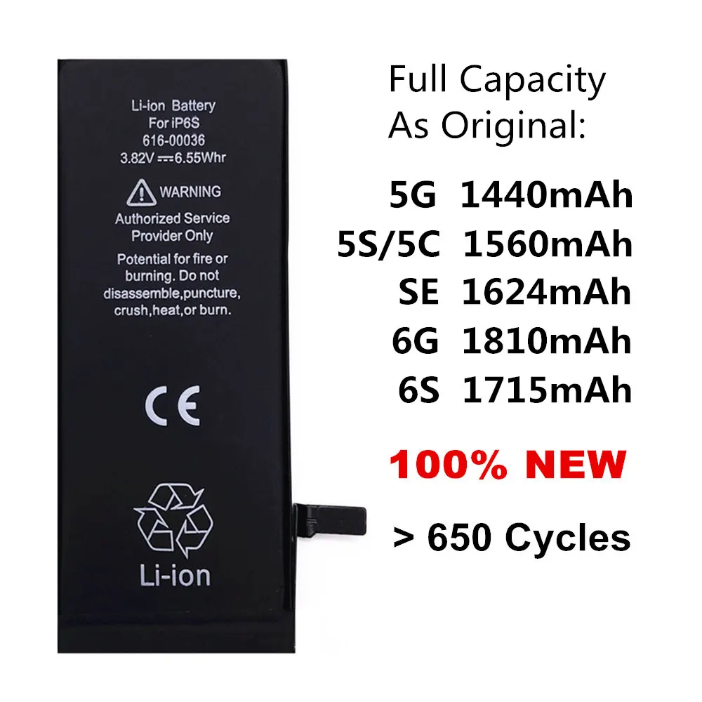 1 шт., аккумулятор AYJ для Apple iphone 6, 6 S, SE, 5S, 5C, 5, аккумулятор, реальная емкость, сменные батареи, 0 циклов, с инструментом