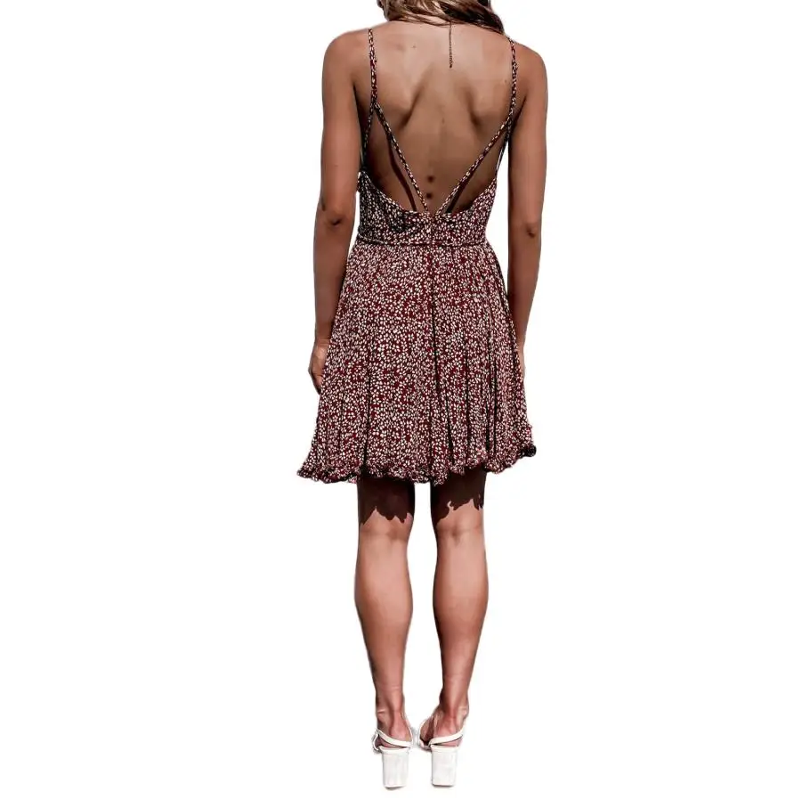 

Womens Sexy Suspender Dress Fashion Floral V-neck Backless High Waist A-line Short Dress