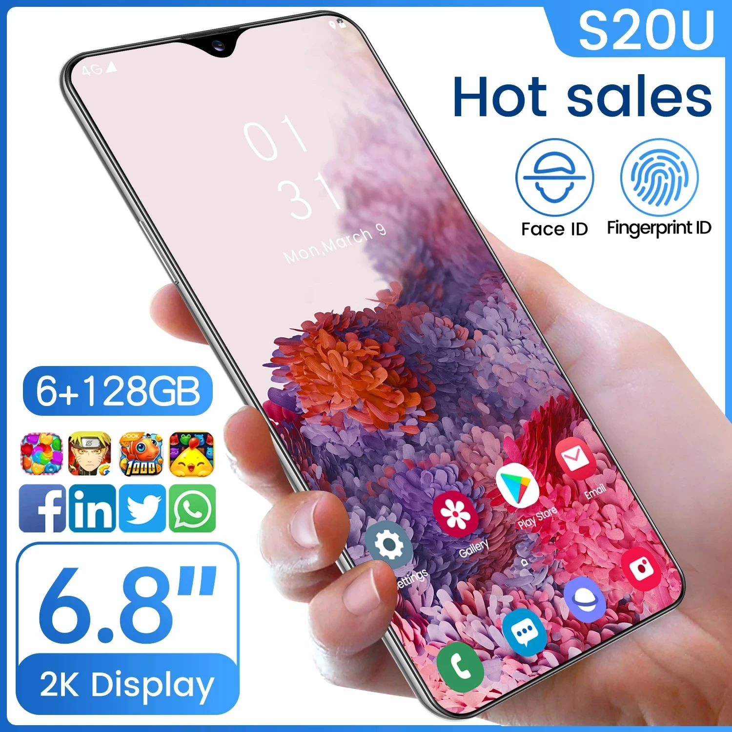 

Telfono Inteligente S20U de 6,8 pulgadas, versin Global, 12 + 512GB, HD, gota de agua, identificacin facial, 4G/5G, Internet