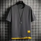 Мужская футболка с коротким рукавом, однотонная Приталенная футболка, стильный топ с накладными цветами, лето 2021