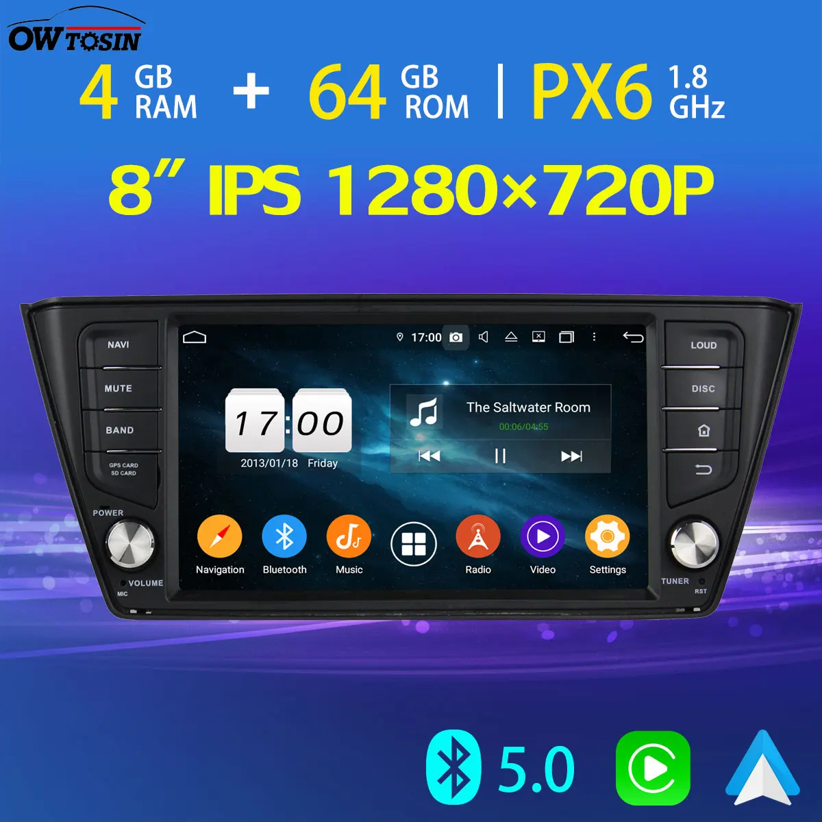 Автомобильный мультимедийный плеер 8 дюймов IPS 1280*720P PX6 4 Гб + 64 ГБ Android 10 0 для Skoda Fabia