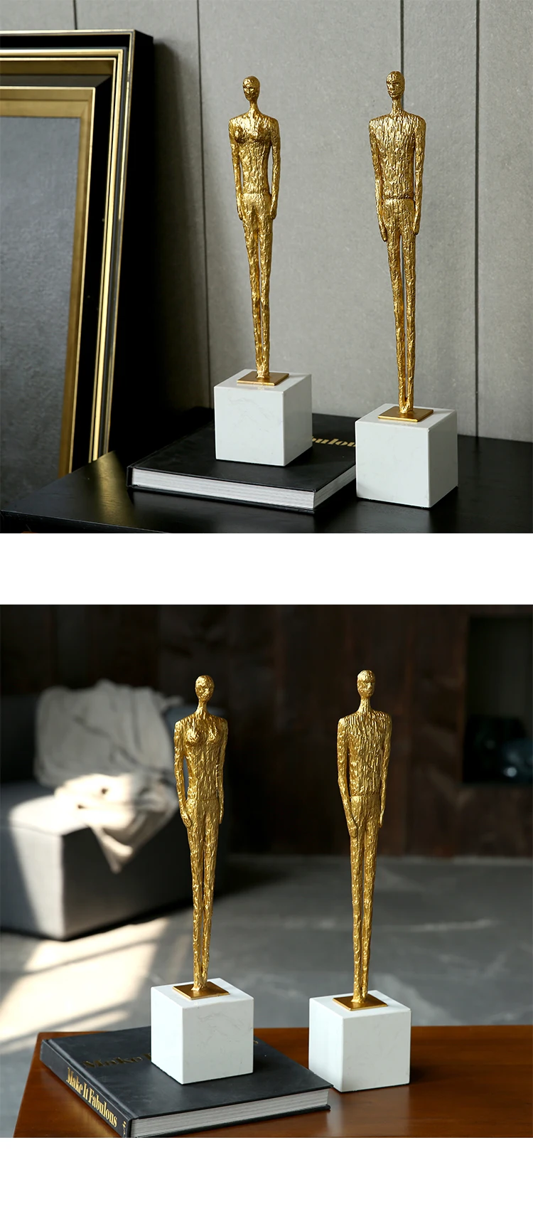 Абстрактные золотые металлические фигурки для мужчин и женщин украшения на