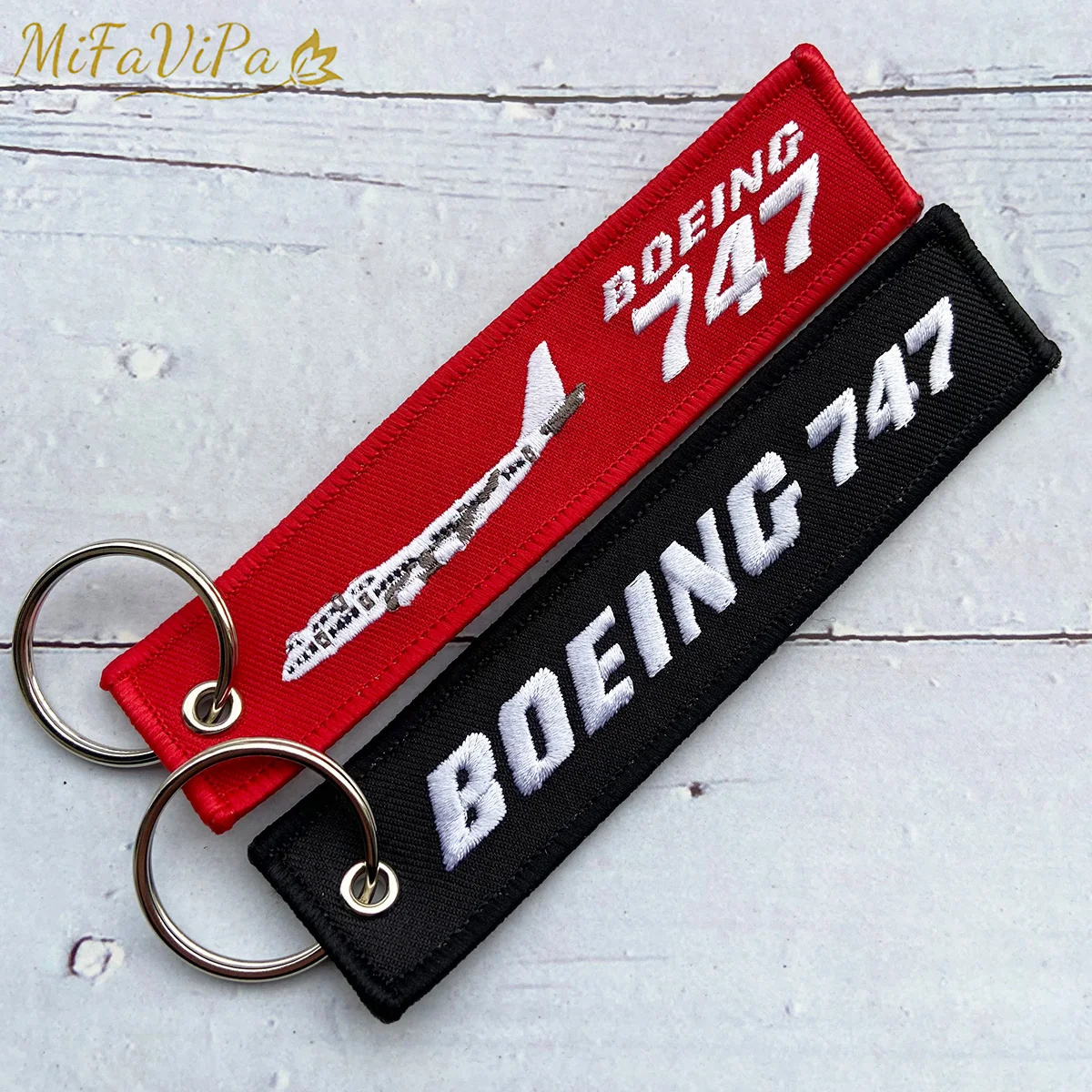 

2 PCS Red and Black Embroidery Boeing 747 Fashion Trinket Keychain Phone Strap Aviation Key Chain for Men Gift Luggage Tag Keyri