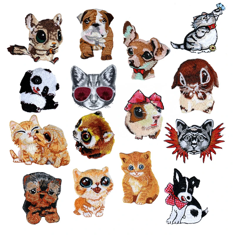 Новинка 1 пара вышитые патчи с изображением милой собаки кошки панды животные