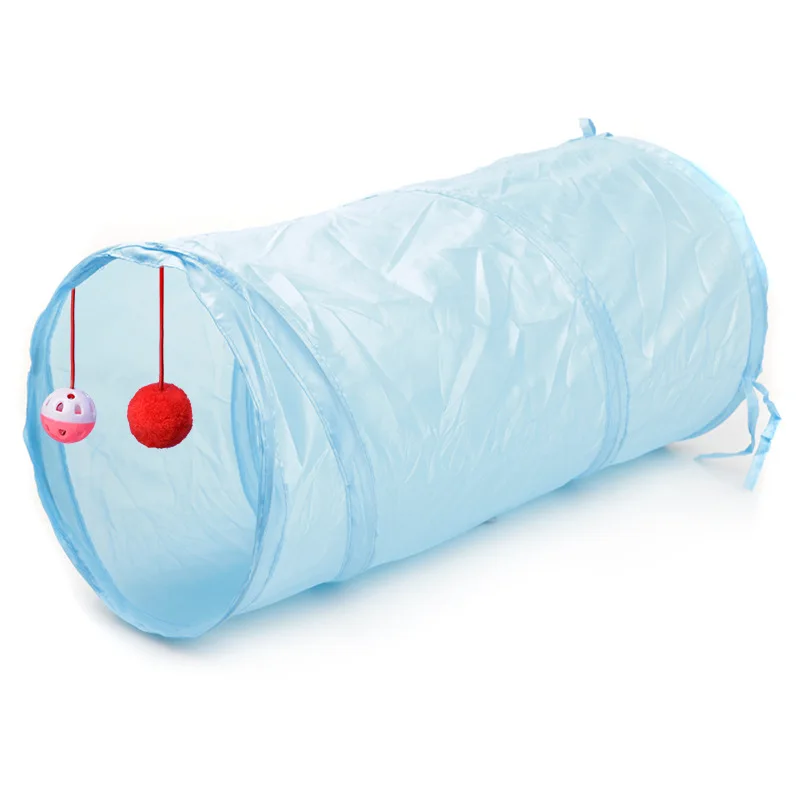 7 colors Foldable Pet Cat Toy Tunnel ring paper two-way tunnel with hanging two balls for cat Kitten playing drill bucket | Дом и сад
