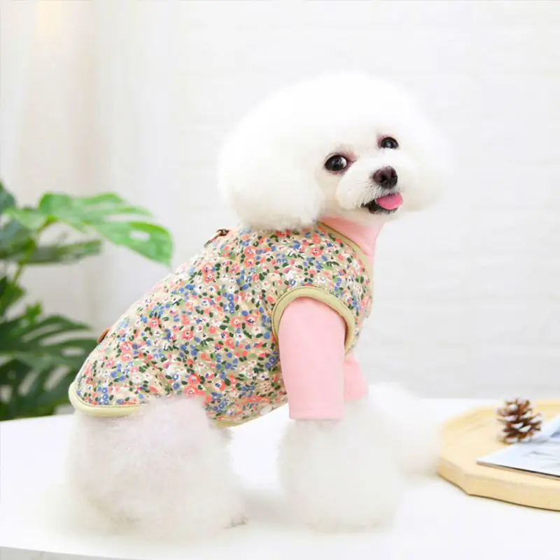 

Осенне-зимняя куртка для собак, жилет, теплое пальто без рукавов, Цветочная куртка для маленьких и средних собак, одежда для пуделя, товары д...