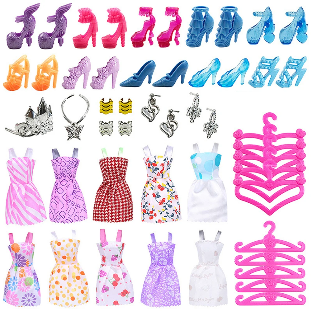 

50 /98/114 Pcs Set Girl's Doll Accessories Cute Dress High Heels Set for Doll Children's play house clothes jewelry toys