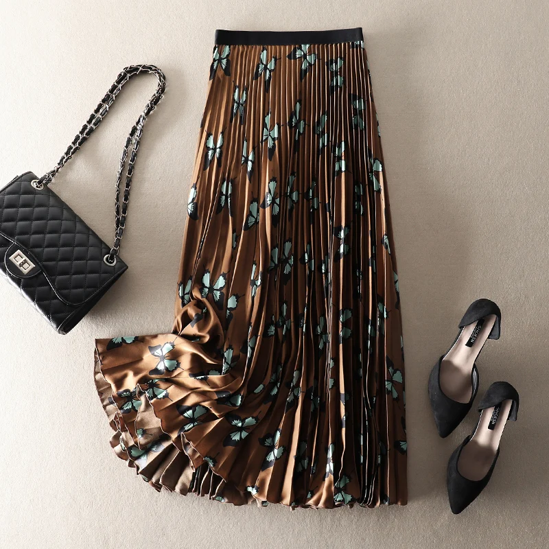 

Женская плиссированная юбка с принтом бабочки, длинная юбка с поясом на резинке в Корейском стиле, лето 2021