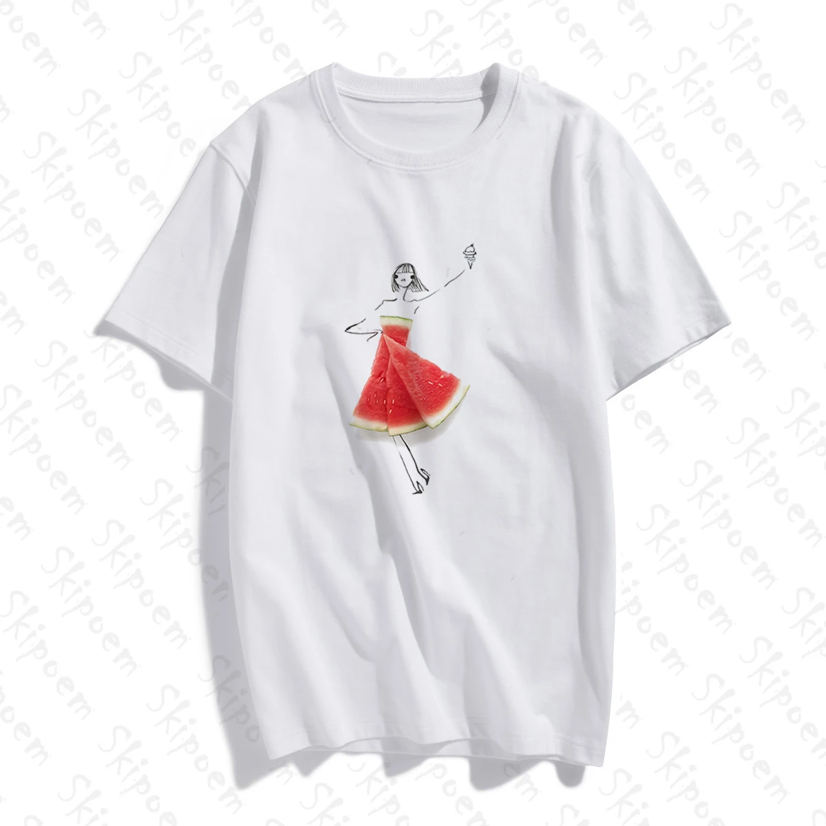Фрукты искусство минималистичный арбуз девушка Женская Футболка Винтаж
