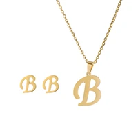 2021 new stainless steel pendant 26 english letter necklace earrings set european and american fashion accessories do not fade