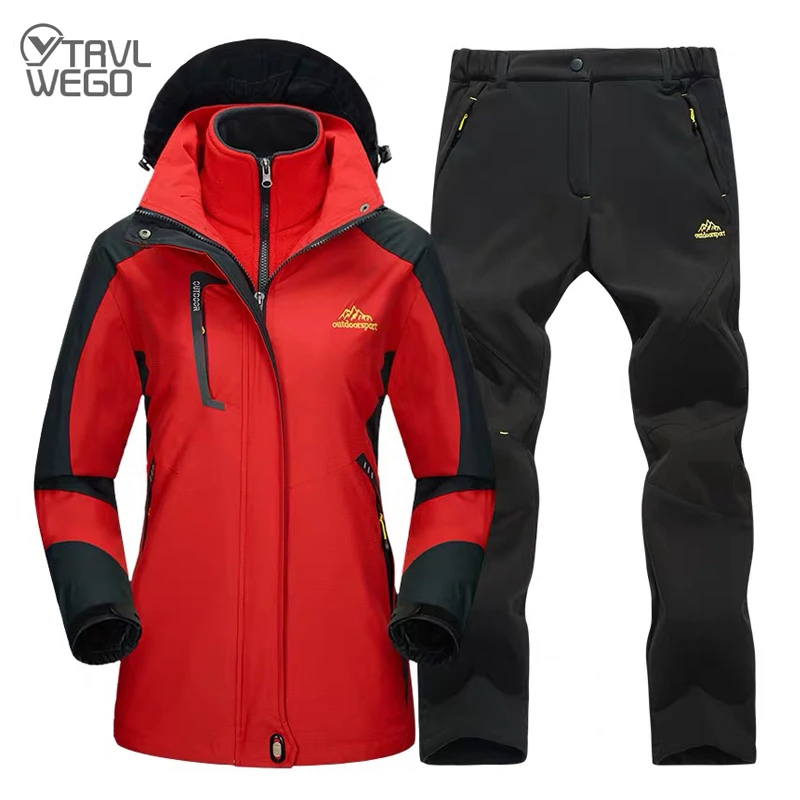 TRVLWEGO Women Winter Autumn Detachable Hike Fishing Camping Trekking Climb 2 In 1 Jackets Suit Fleece Waterproof Ski Pants